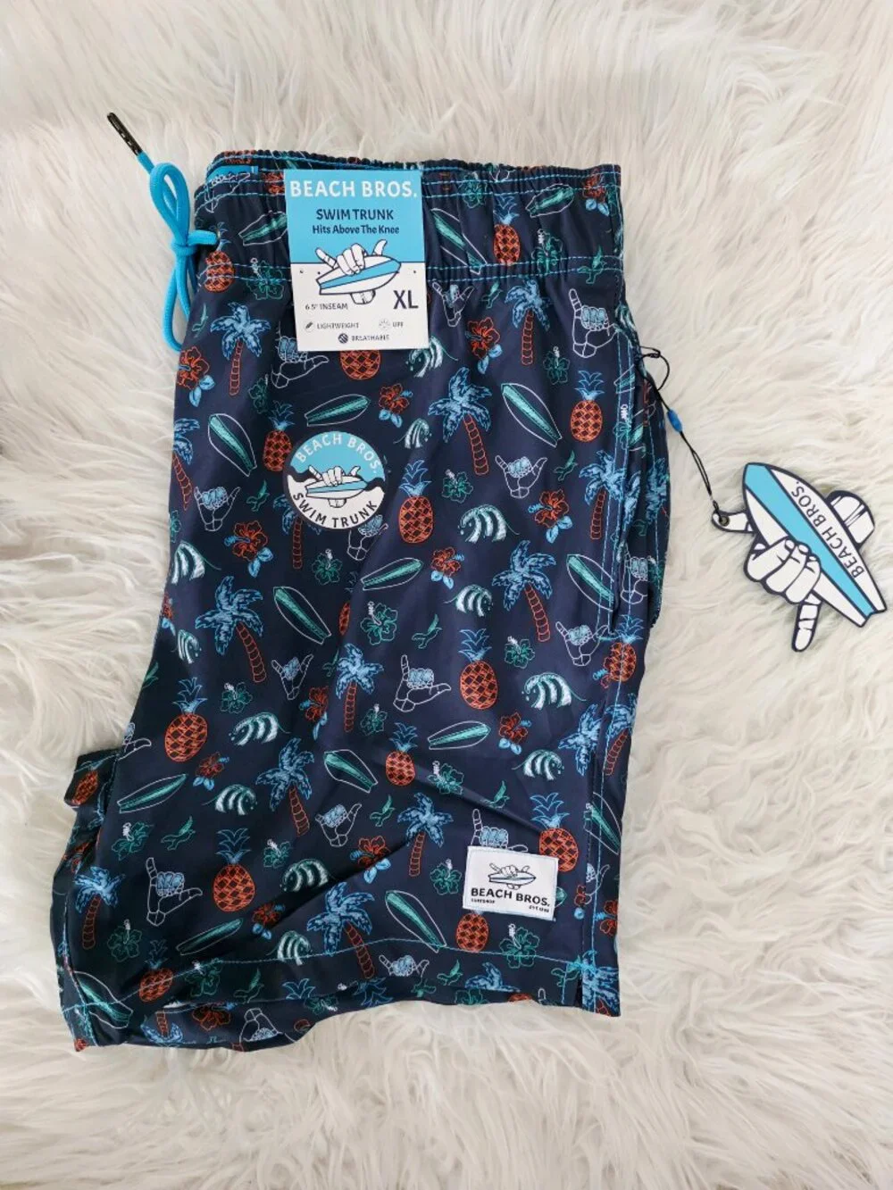 NWT Beach Bros Men's Swim Trunks Tropical Chalk Stone Blue w/Pockets